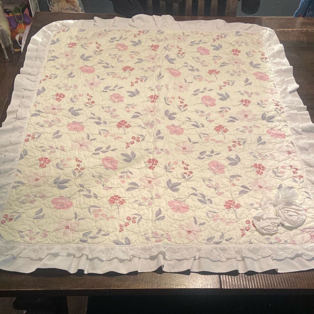 Wendy Bellissimo Floral Quilted Crib Blanket with Ruffle Edges